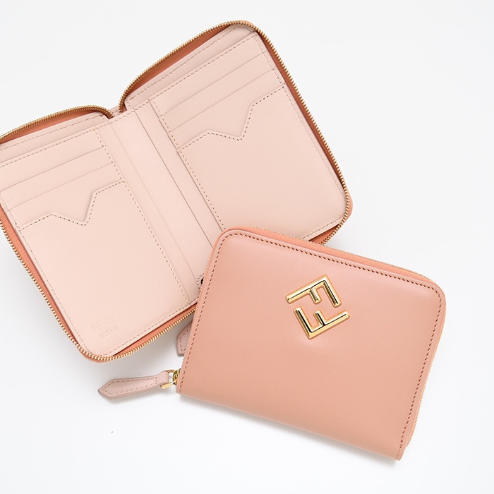 財布 ウォレット FFダイヤモンド ジップアラウンド財布 ミディアム 8M0508 ALV4 レディース ピンク カーフレザー ロゴ 二つ折り財布 50,940円