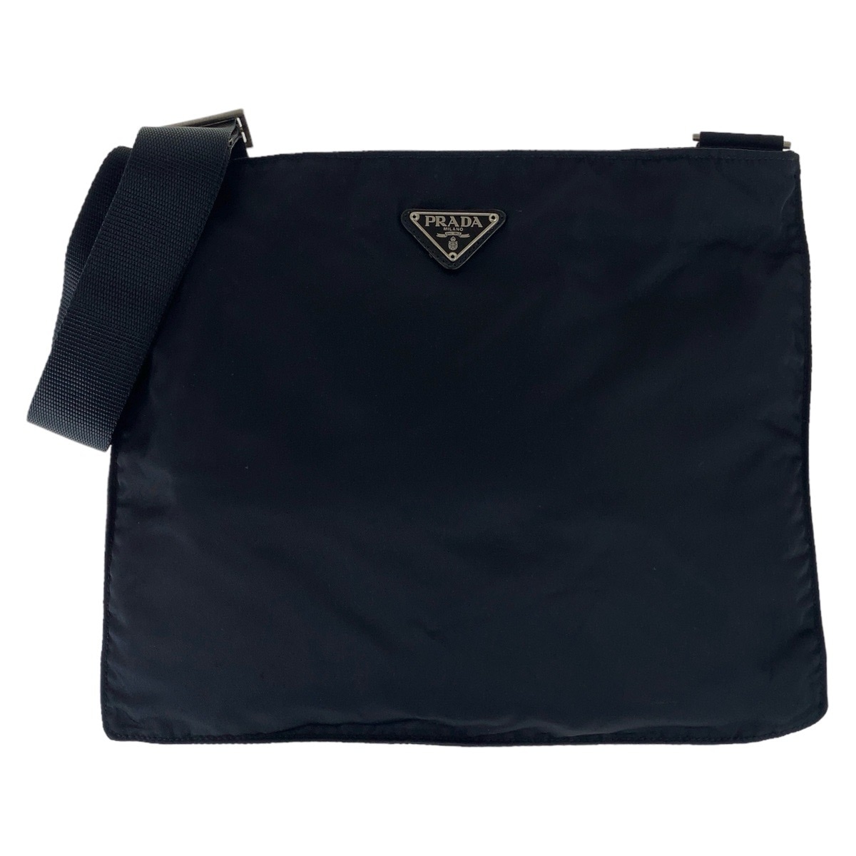 美品 テスート 三角ロゴプレート ブラック シルバー金具 ナイロン 斜め掛け ショルダーバッグ サコッシュ メンズ 504744