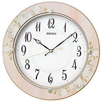 全ての セイコー SEIKO KX220P 模様 花柄 薄ピンク 木枠 アナログ 電波 掛け時計 クロック 掛時計