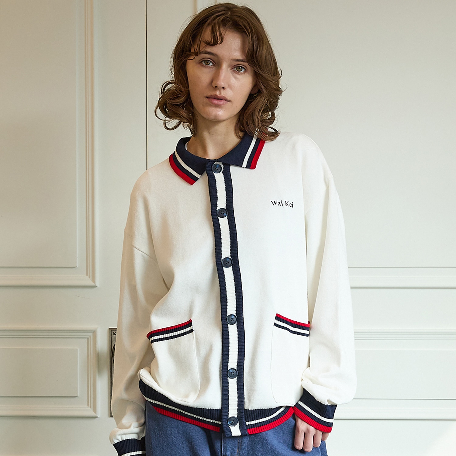 Color block marine cardigan IVORY