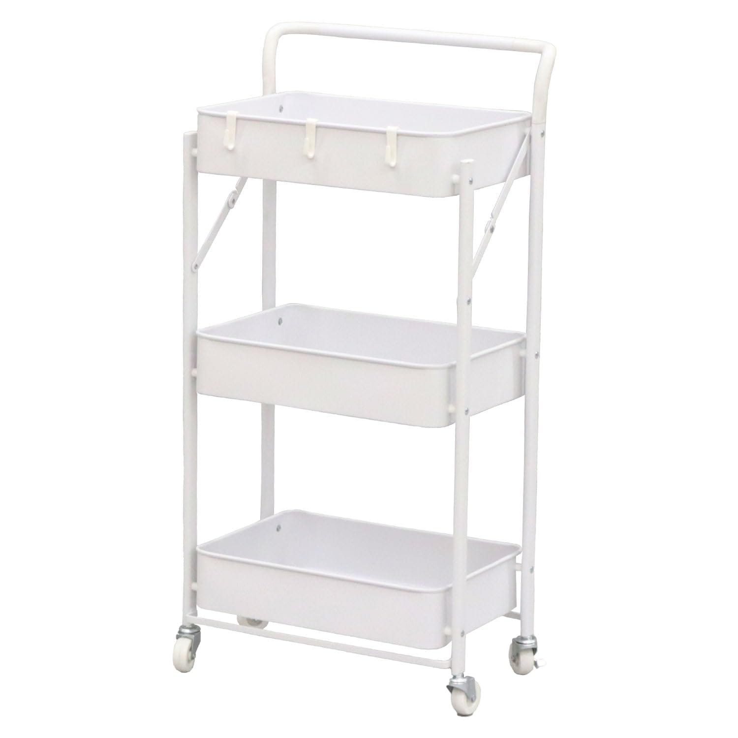 折りたたみトローリーワゴン 3段 幅45.5cm 奥行30.5cm 高さ89cm ホワイト