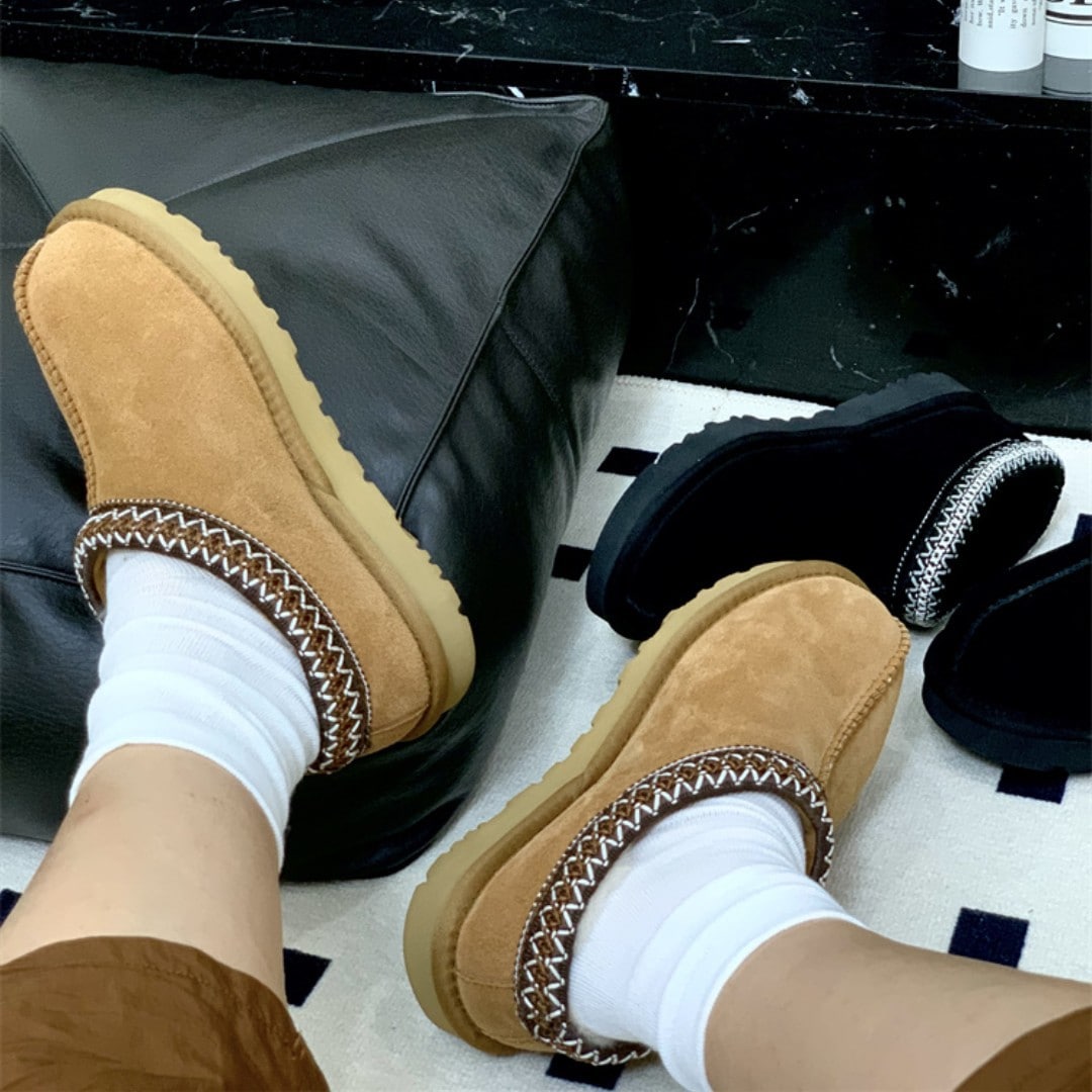 女性用 スノーブーツ毛皮一体型エスニックスタイル毛皮スリッパ男性用綿靴冬