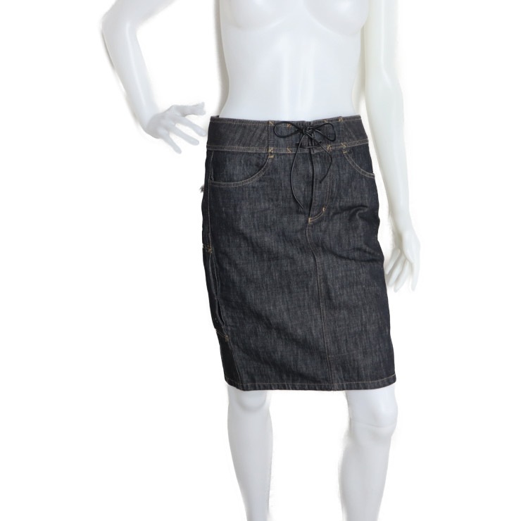 超美品 GUCCI グッチ スカート 091768 スカート 表記サイズ 40 コットンデニム ブラック タイト ひざ丈スカート ジーンズ 本物保証 中古