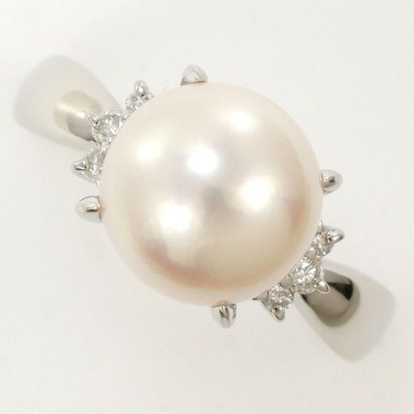 PT900 プラチナ リング 15号 パール(真珠) 約9mm ダイヤ 0.08 ジュエリー 中古