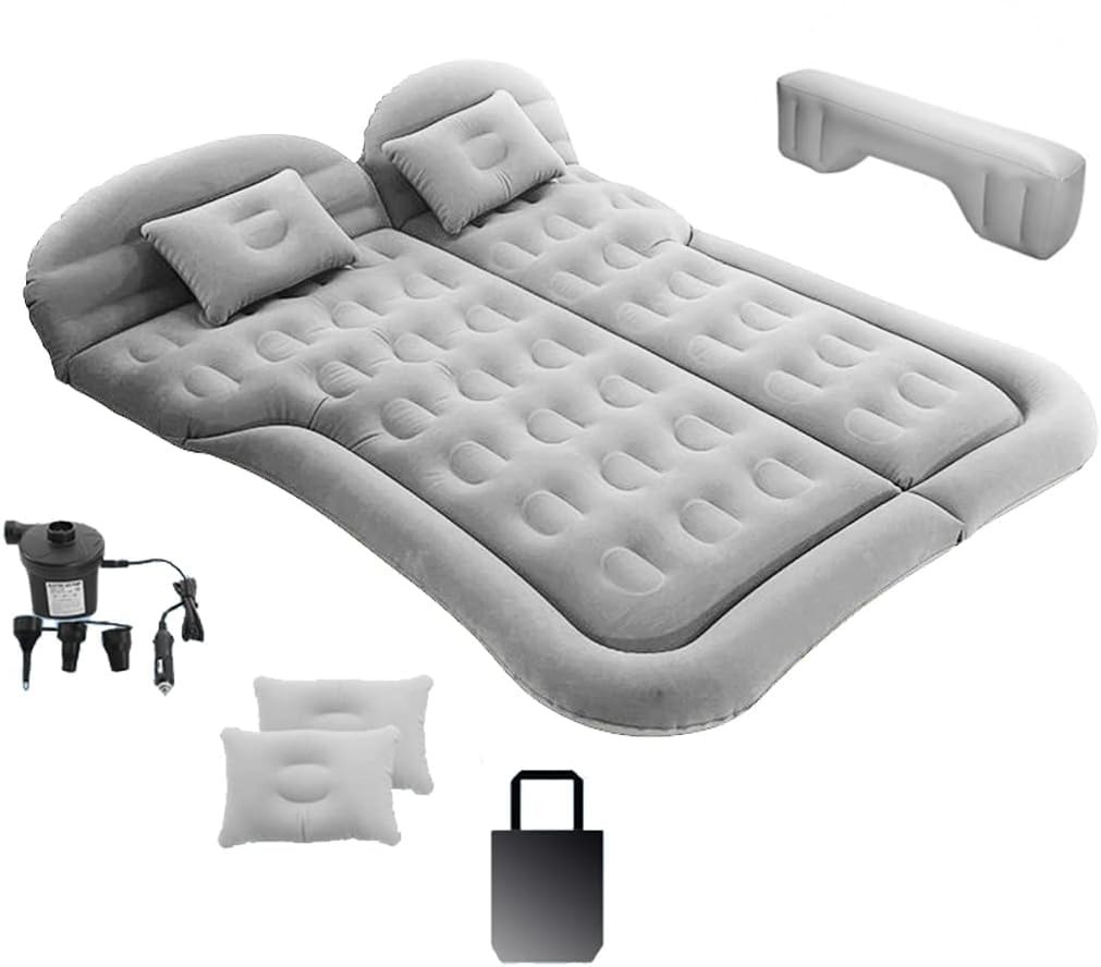 Falala 車中泊マット エアーマットSUV MPV汎用 車用品 便利グッズ カー用品 車内ベッド マットレス 折畳み式 防水防潮 枕つきと収納袋付き キャンプ/旅行用 グレー