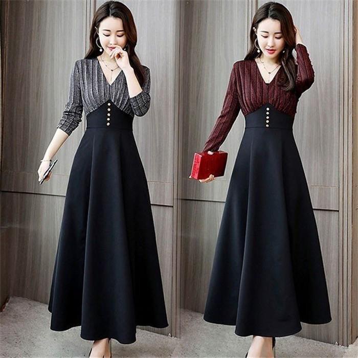 ロングワンピース レディース 40代 マキシワンピ きれいめ 長袖 aラインワンピース 結婚式 二次会 パーティドレス ママワンピース Vネック 通勤 OL