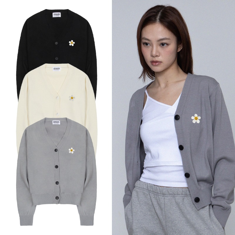 [WOMAN] Flower dot embroidered knit cardigan_3color