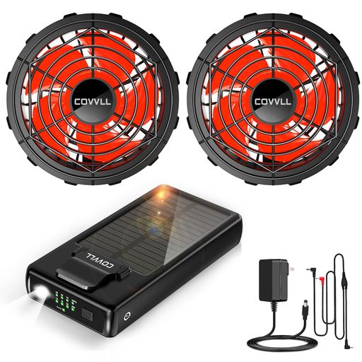 ファンバッテリーセット【2025夏新&30000MAH大容量&ソーラーパネル搭載】5段階風量調節可能 28V超高出力 暴風 急速充電器付き 日本製ブラシレスモーター 90MM服穴径対応 バッテリー 空