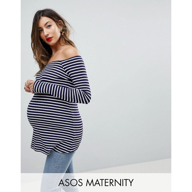 エイソス レディース トップス オフショルダー【ASOS Maternity Off Shoulder Stripe Top】White/navy エイソス レディース トップス オフショルダー【ASOS Maternity Off Shoulder Stripe Top】White/navy