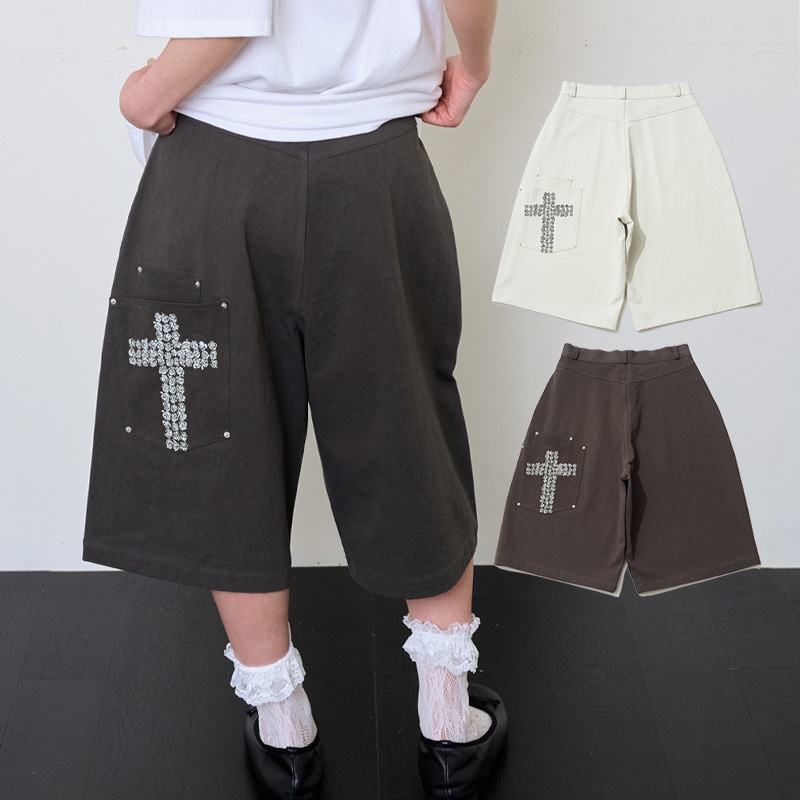 CROSS POCKET BERMUDA PANTS - CHARCOAL, LIGHT GRAY
