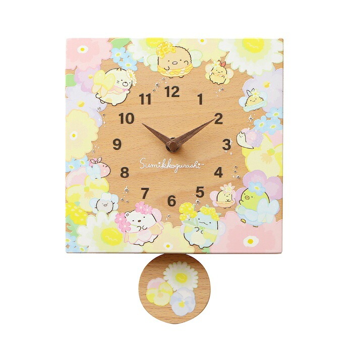 壁掛け時計 木製 すみっコぐらし お花のようせい キャラクター おしゃれ かわいい 木 アナログ インテリア リビング 日本製 プレゼント ギフト 置き時計 部屋