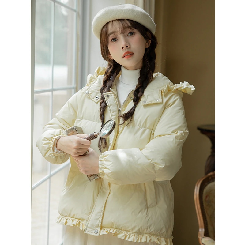 冬の新作 文芸 学生服 甘い フリル 連帽綿入れ 綿入れの服 防寒保温 コート着