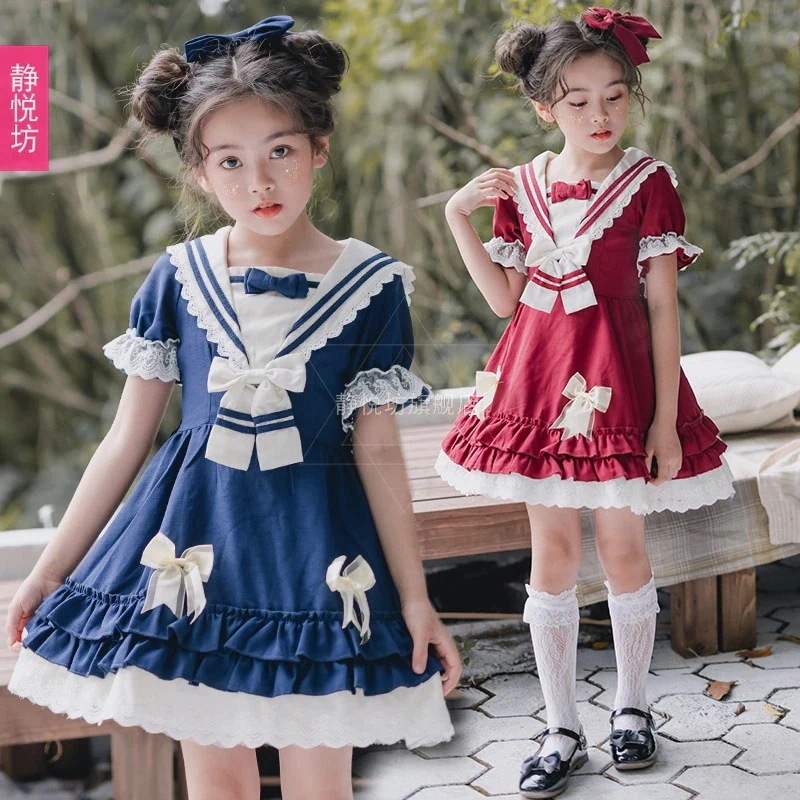 女の子スペイン子供服宮殿風半袖プリンセス女の子赤い