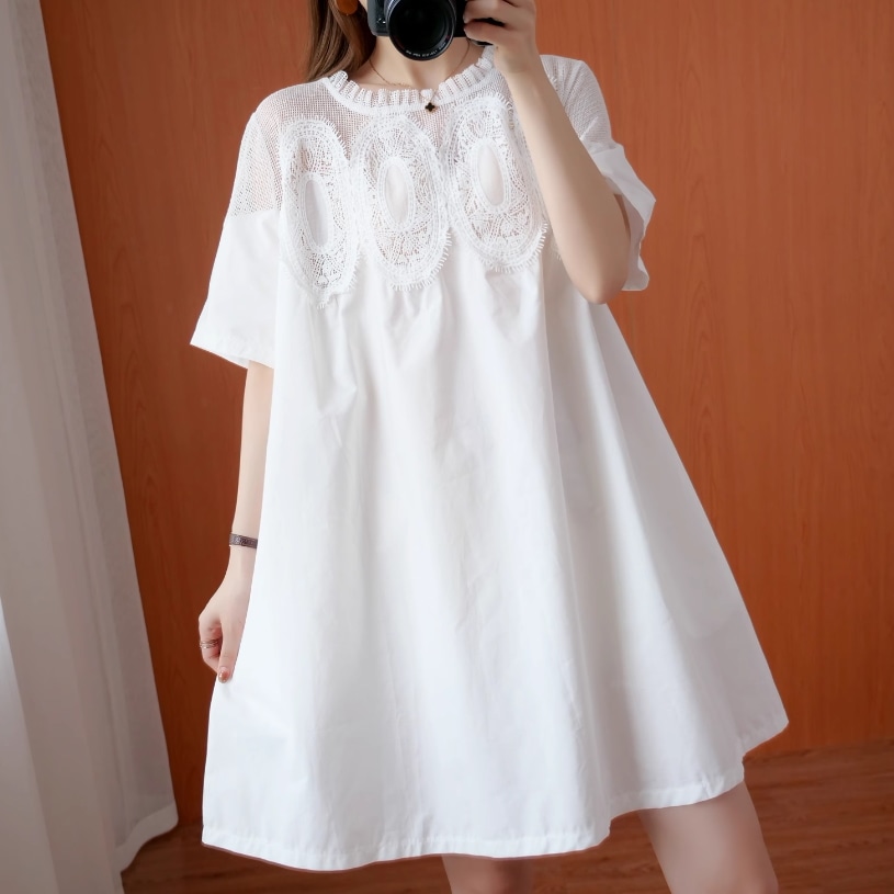 レディース スカート ワンピース プルオーバー ドレス ミニスカート ミニ ショート 膝上 半袖 ワイド レース レースアップ 透け感 薄手 かわいい 大人可愛い きれいめ シンプル カジュアル 上品