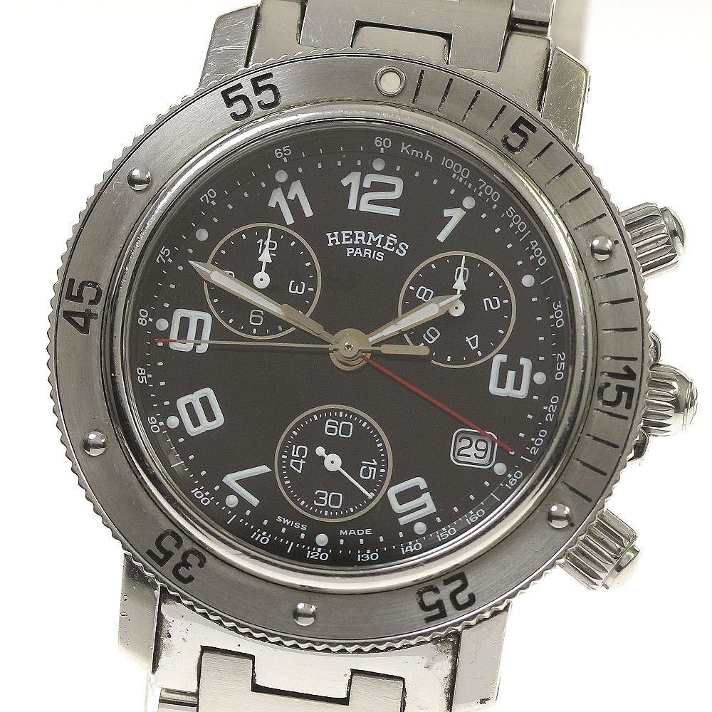 訳あり エルメス HERMES CL2.910 クリッパーダイバー クロノグラフ クォーツ メンズ 内箱・保証書付き_813412【中古】 47,400円
