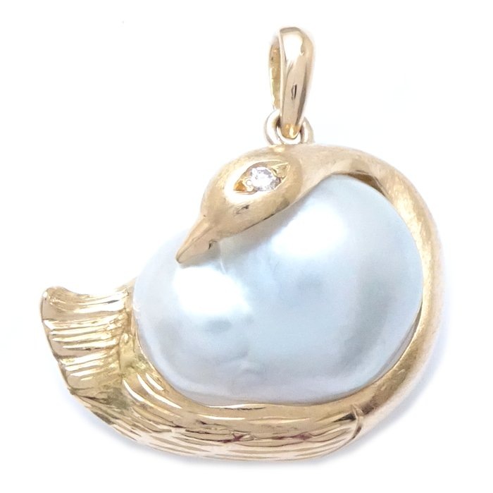 ペンダントトップ 鳥モチーフ バロックパール ダイヤモンド0.02ct K18YG イエローゴールド/78886【中古】