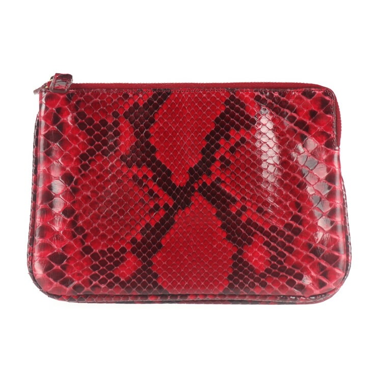 美品 CELINE セリーヌ トリオ クラッチバッグ パイソン レッド マルチケース 小物入れ本物保