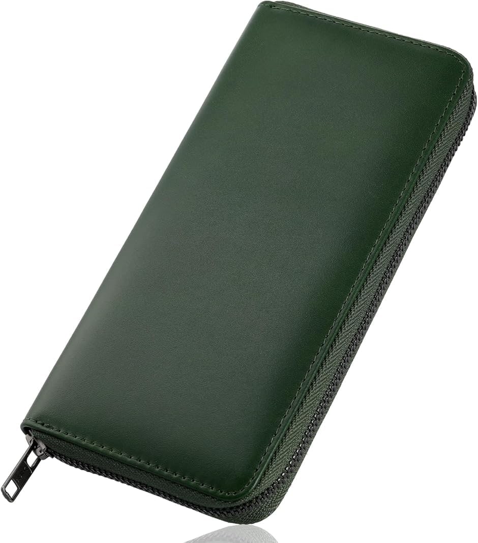 春の大ヒット 財布黒長財布メンズ本革緑一流の革職人が作る大容量YKKファスナー(グリーン)