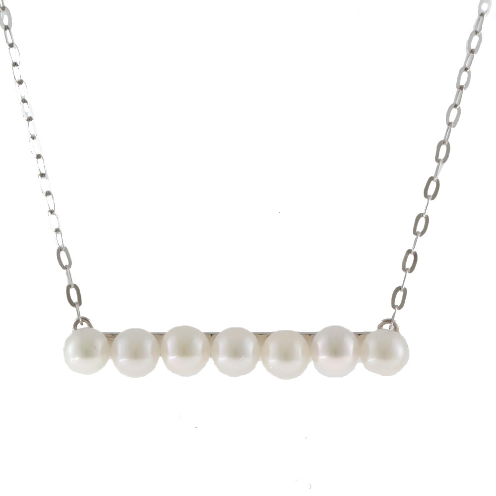 ラインネックレス ネックレス 18金 K18ホワイトゴールド パール：7珠 新品