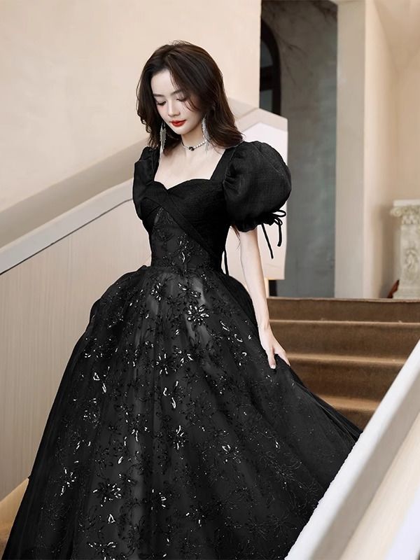 黒のイブニングドレス優雅な宴会の司会者合唱団の指揮者成人式・卒業式のパフォーマンス衣装