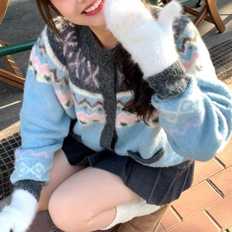 フェアアイルセーターカーディガンレディース秋冬高品質レトロゆったり怠惰なカレッジスタイルニットジャケット厚手