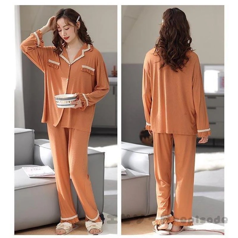 大パジャマ ウェア レディース 春秋 パジャマ 綿 可愛い ロングパンツ 薄手パジャマ ウェア上下セット 女性 部屋着 寝巻き 大人 オシャレ