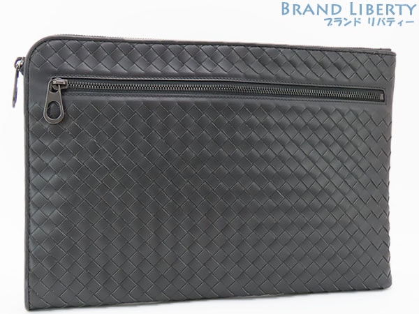 ほぼ新品ボッテガヴェネタイントレチャートドキュメントケースクラッチバッグセカンドバッグハンドバッググレー406021