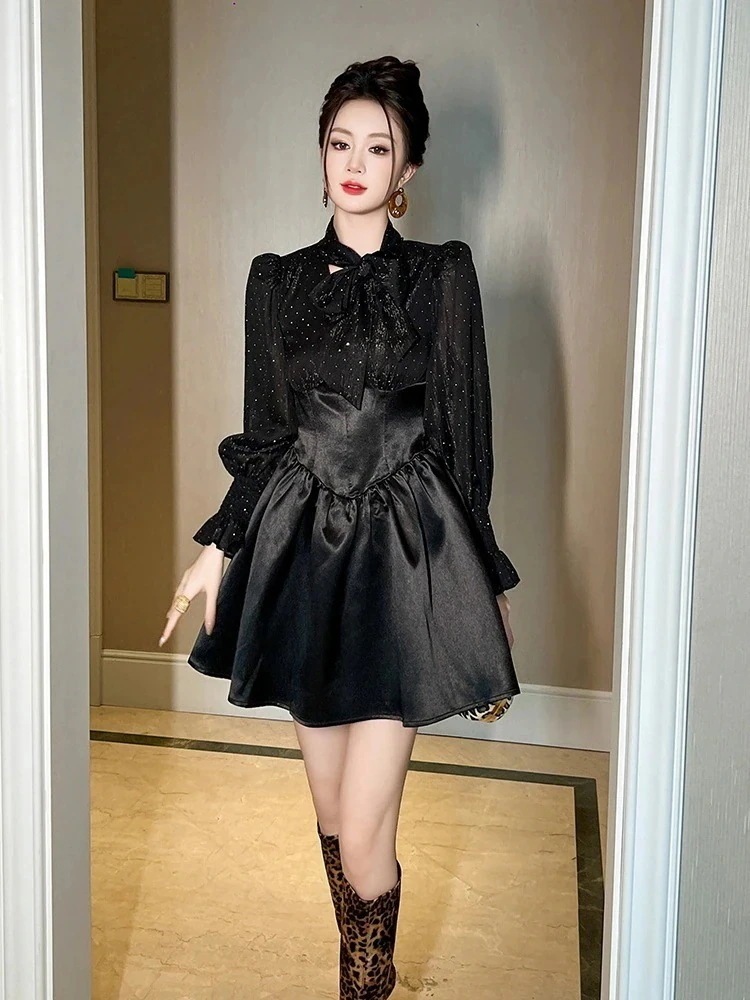 ショートワンピース 演奏会 ドレス 大人 結婚式 ドッキング パーティー 卒業式 同窓会 蝶結び ウェディング 2026秋冬新品 披露宴 キャバ 二次会