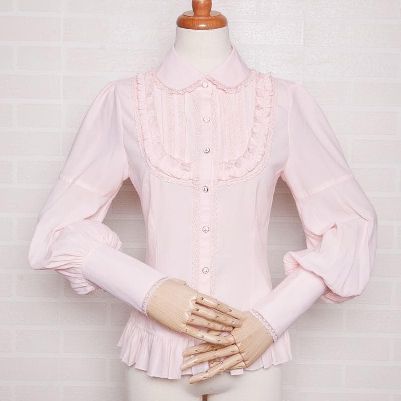 ロリータ レディース ブラウス ビショップスリーブ スリム かわいい 優雅 ホワイト ブラック