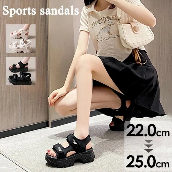 夏 スポーツサンダル 美脚効果 厚底 レディース 厚底靴 スポサン ホワイト 22.0 厚底サンダル コンフォート 黒 2 軽量 ヒール6cm 22.5 カジュアル ビーチサンダル 歩きやすい ベルト