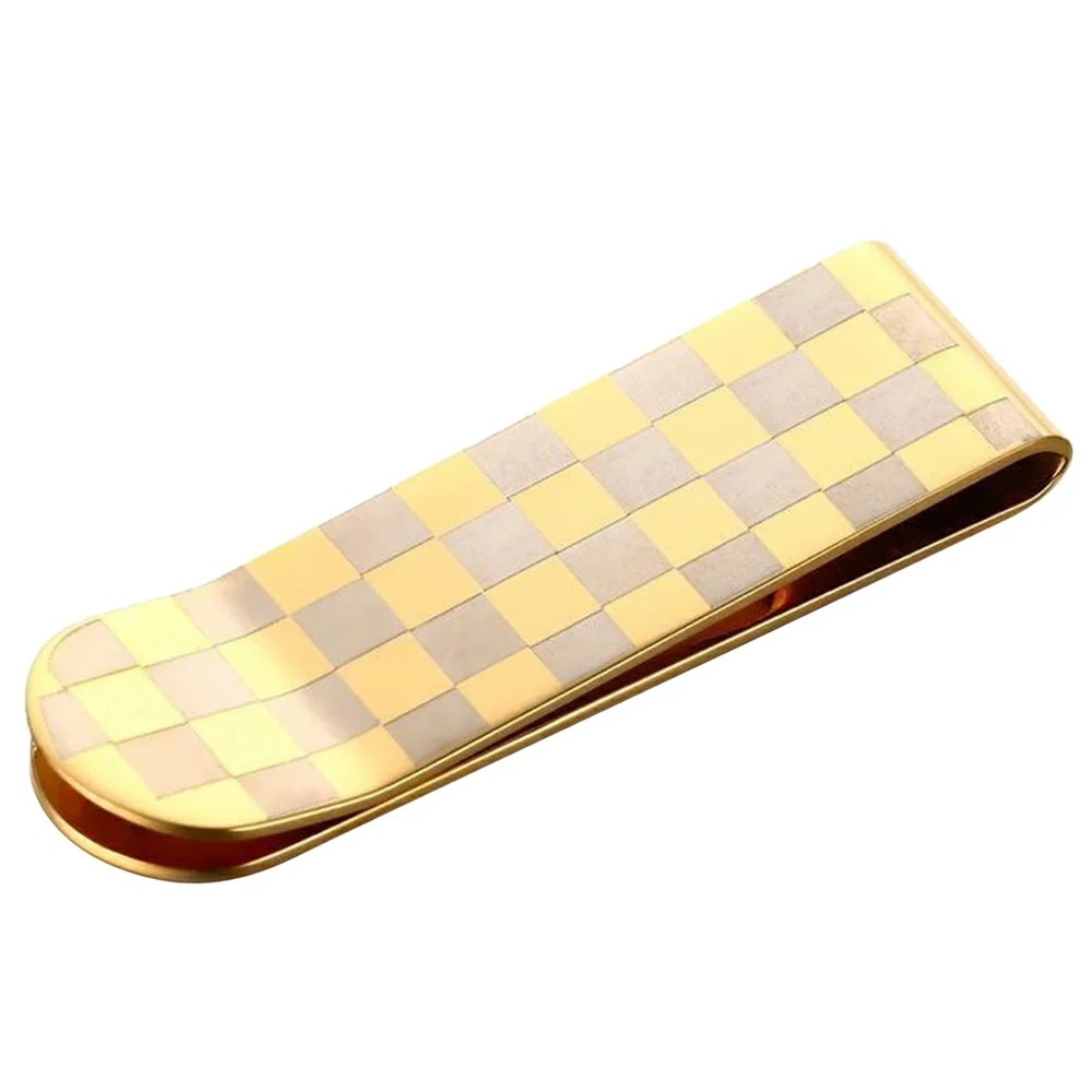 ゴールドチェッカーステンレスマネークリップ 金色 アクセサリー 財布 お札を挟む 格子柄 プレゼント 男性 スマート 大人 父の日 ギフト 彼氏 スーツ はさむ 贈り物 stm00-00-0026