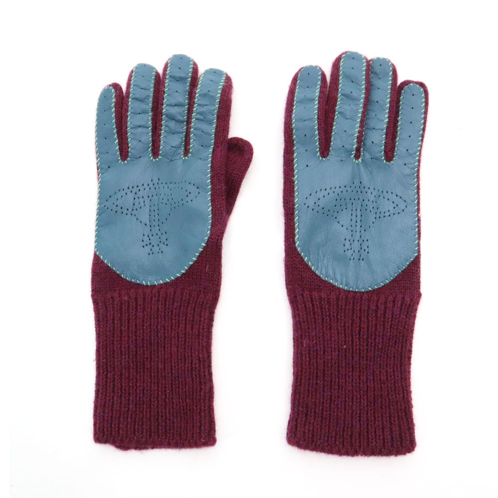 オーブロゴ レザー切替 手袋 ボルドー レディース