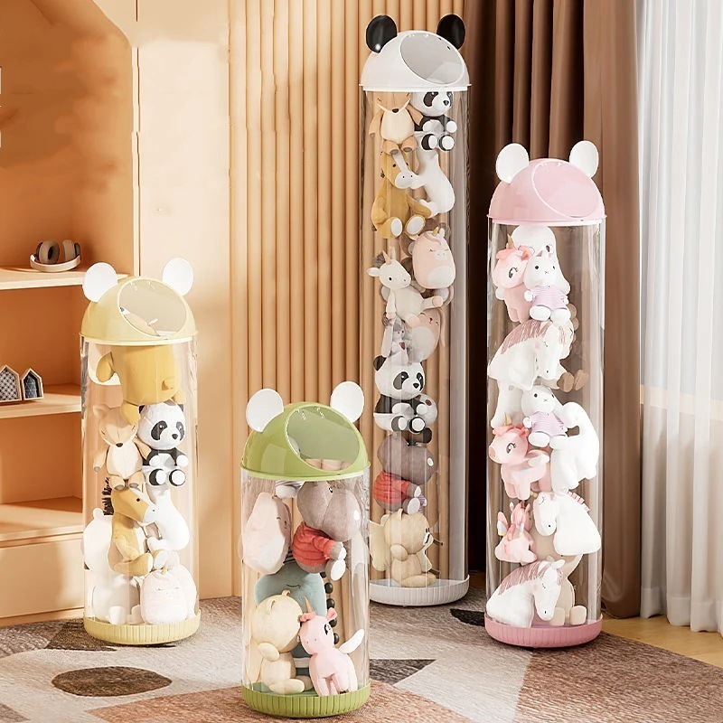 透明 円柱 ぬいぐるみ 整理し 収納ケース 子供 人形 かわいい おもちゃ ピンク ホワイト 4色 オプション 収納 ボックス