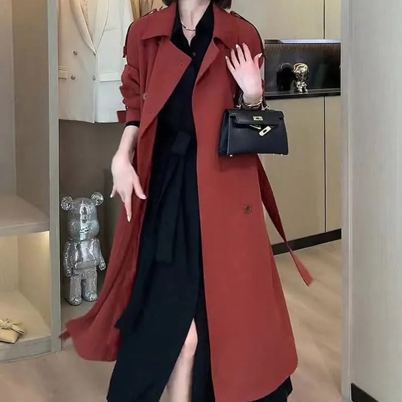 トレンチコート レディーストレンチコートロング ロングトレンチコート レディース ロング丈 スプリングコート 春 秋 冬 春秋 コート レッド シンプ