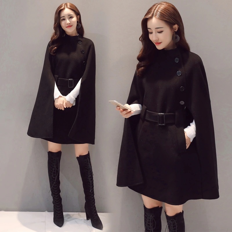 ポンチョ フェイクウールマントコート ケープ アウター レディース 無地 大きいサイズ ポケット付き