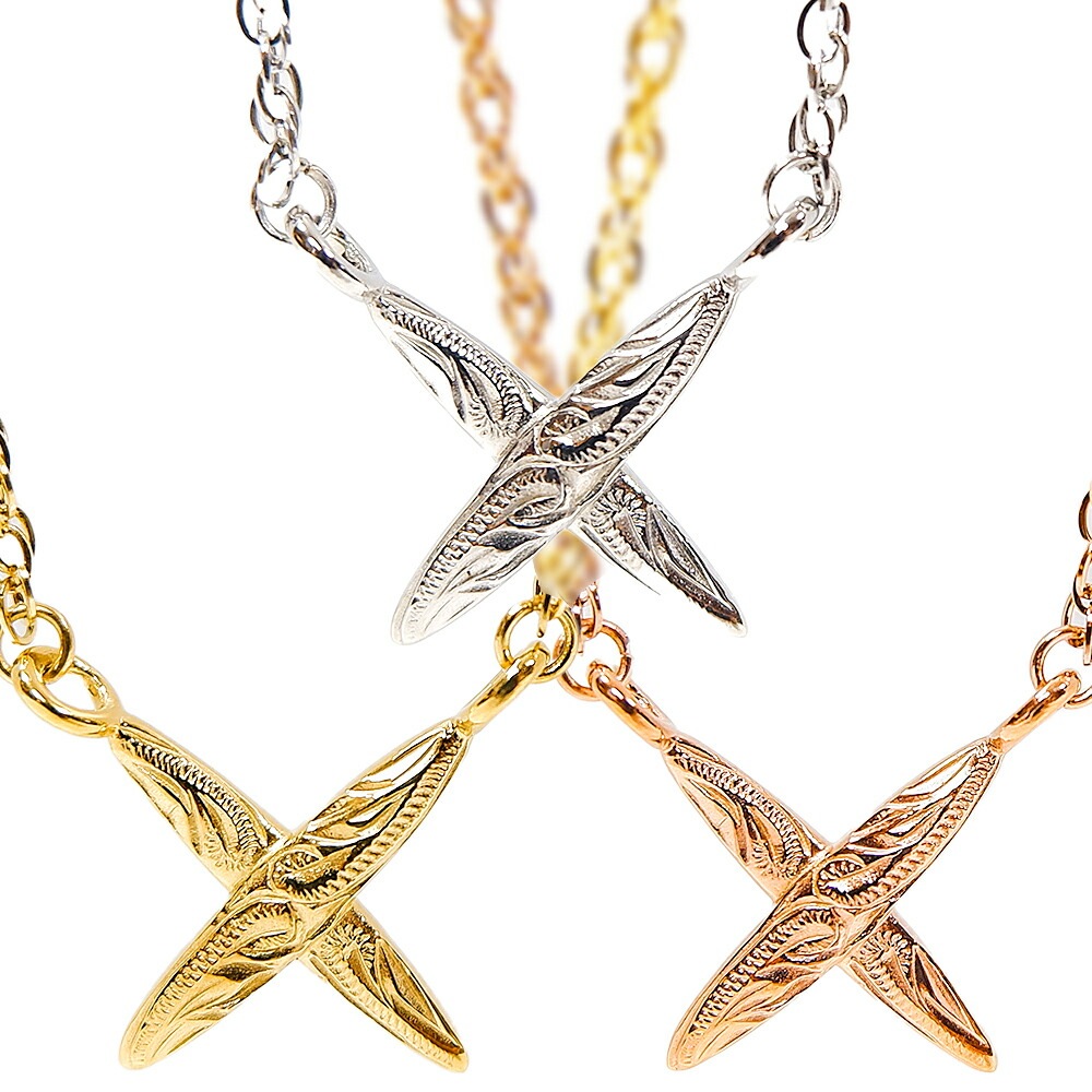 ハワイアンジュエリー ネックレス レディース メンズ シルバー ゴールド ピンクゴールド ペンダント チェーン付き サージカルステンレス ユニセックス スクロール サーフボード クロス 男女兼用