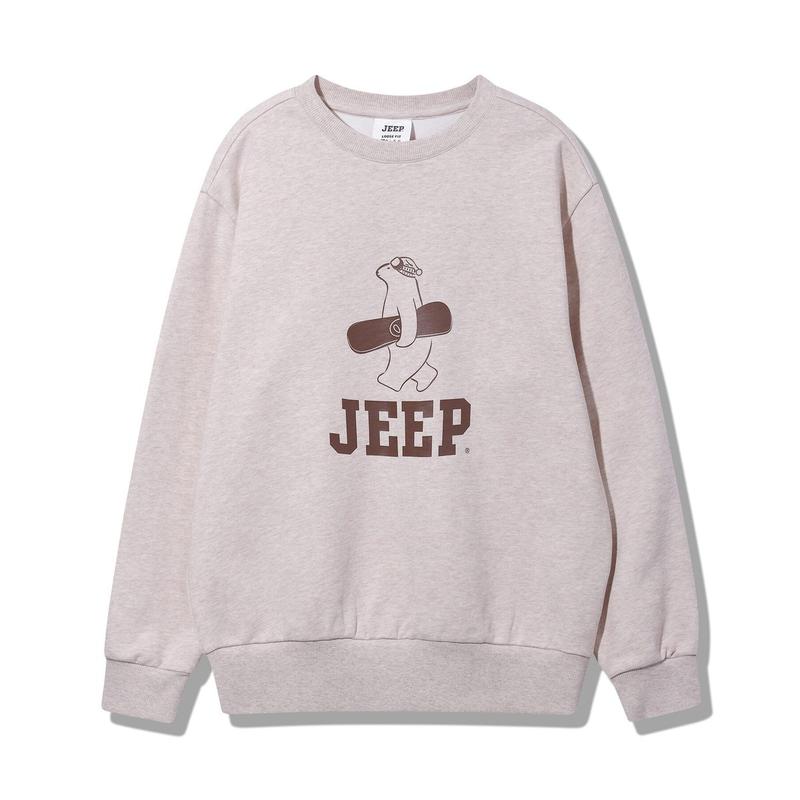 JQ3TSU890 メランジベージュ 男女共用 企画 ボード ベア ルーズフィット スウェットシャツ