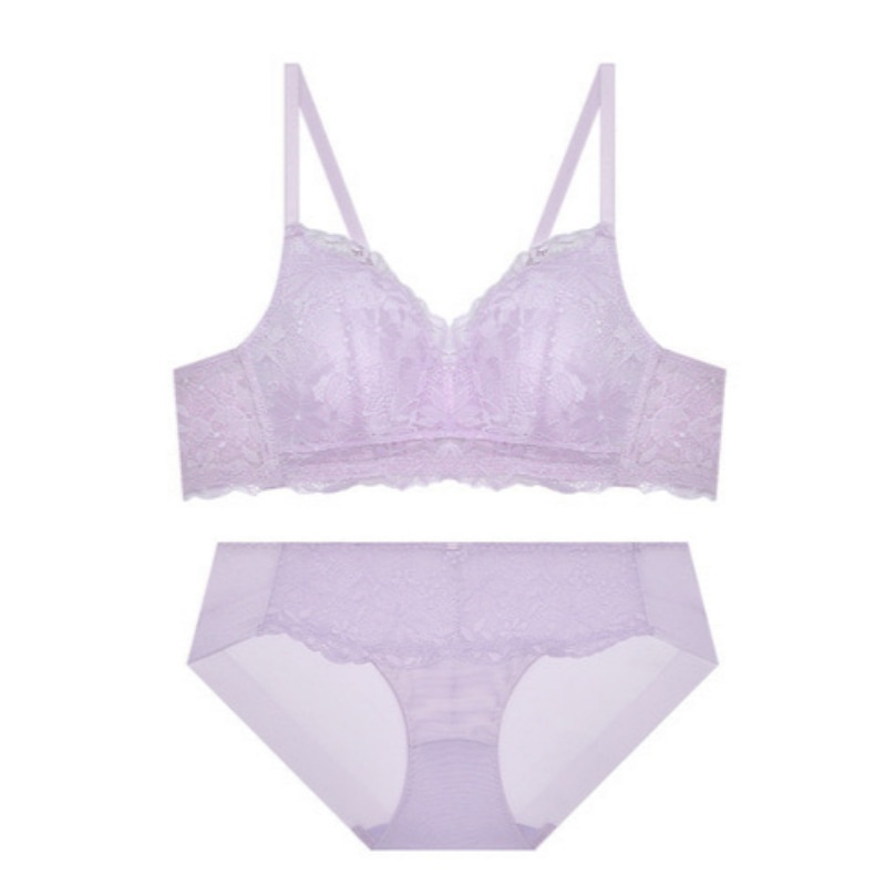 レース ソフトフィット ノーワイヤー ブラレット パンツ セット - ラベンダー 85A 100