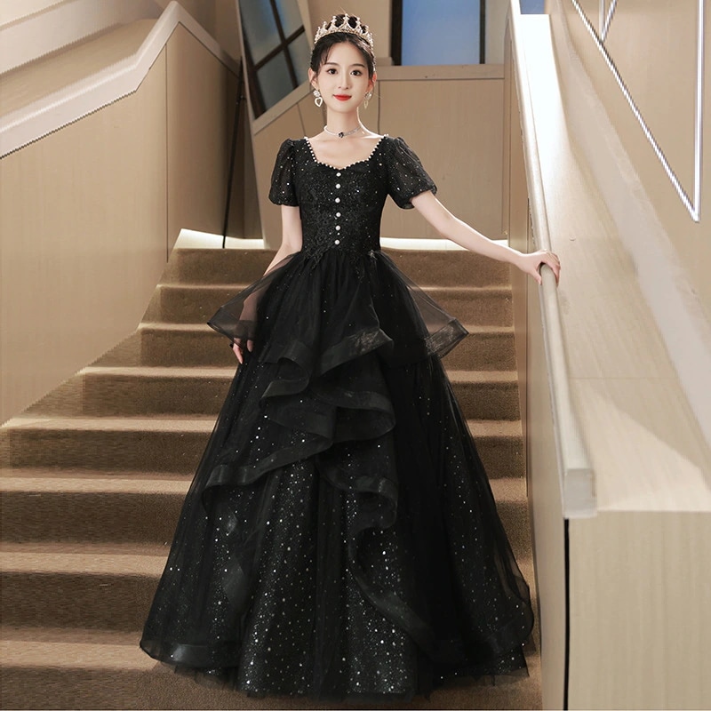 ブラックドレス2025ホストパフォーマンスドレスは春にスリムに見えます