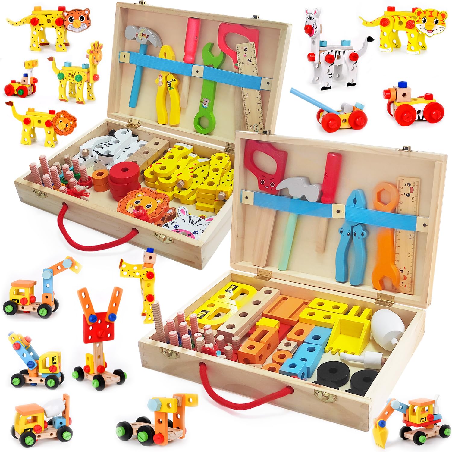【コスパ最高】大工さん おもちゃ 木製 2in1 子供 知育玩具 DIY 組み立て おもちゃ セット 男の子 女の子 工具 ままごと ごっこ遊び 大工さんごっこ