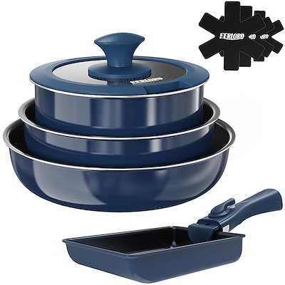 他サイト： FERLORD フライパン セット 鍋 フライパンセット 9点 IH ガス対応 取っ手のとれる 卵焼き ダイヤモンドコート こげつかない 着脱式ハンドル 使いやすい お手入れ簡単 一人暮らし調理器具セの商品画像