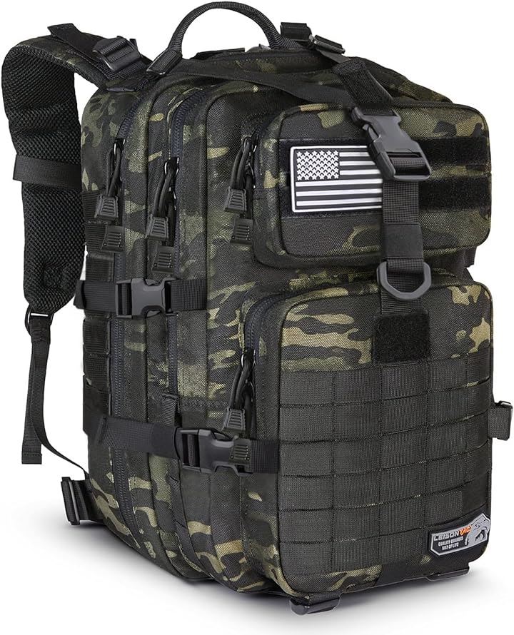 レイソンタックISO基準品MOLLE ミリタリ― リュック タクティカルバック 42L 大容量( アップグレード 231JP ブラックマルチカ, 42L)