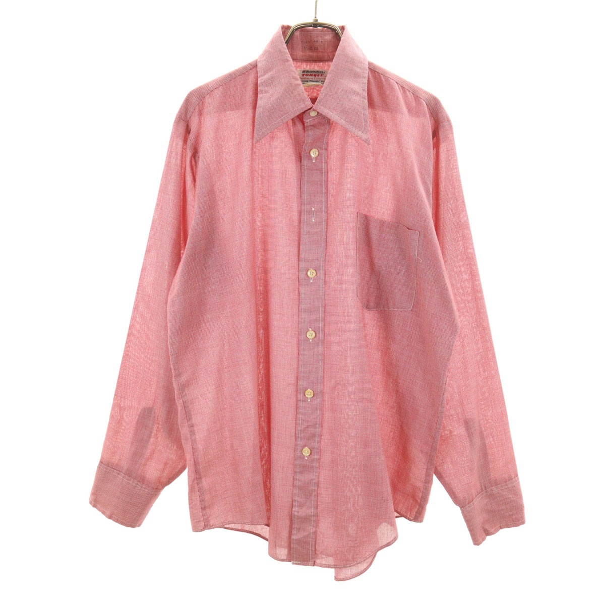 Manhattan マンハッタン 70s ヴィンテージ カナダ製 衿芯 長袖 ボタンダウンシャツ レッド メンズ 古着