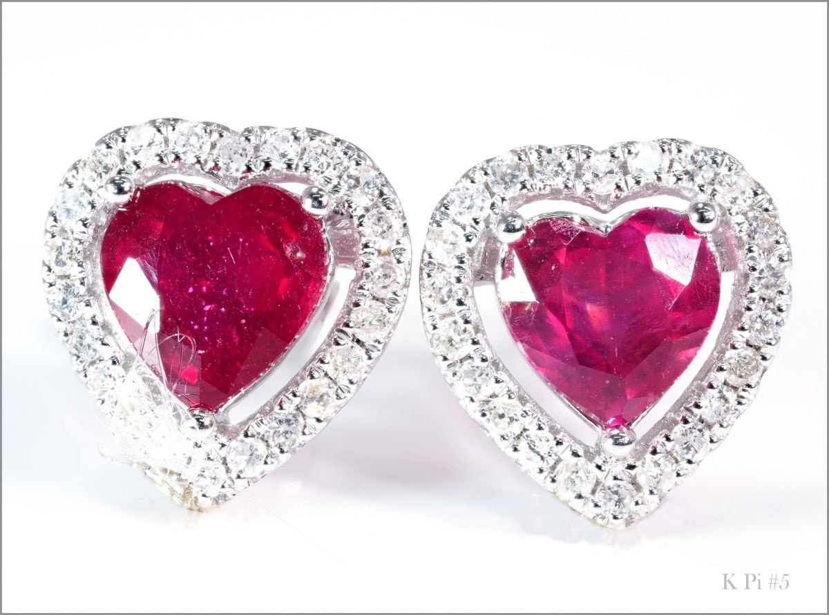 天然 ダイヤモンド ルビー ピアス 高級 ハート 2.28ct K18WG 18金製品 74