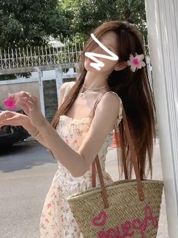 女性のための純粋な欲望スタイル花柄サスペンダードレス 2024 スリムフィットウエスト甘いロングスカート 4,755円