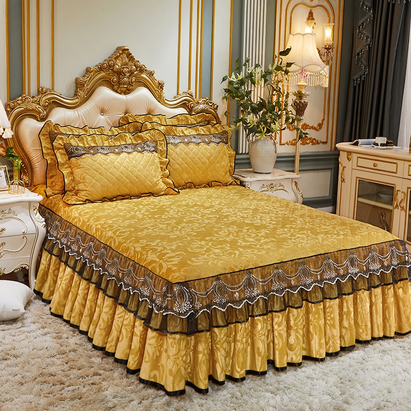 3点セット：120220CMビロード シーツ 枕カバー ベッドシーツ マットレスカバー シンプル セミダブル ダブル介護シーツ防ダニ シルク フリル付き 涼感 カバー 寝具用品 ボックスシーツ 6,103円