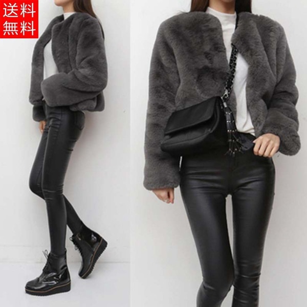 秋冬新作 ファーコート 毛皮コートラム ショート丈 フード付き ファッション 無地 長袖/もこもこ
