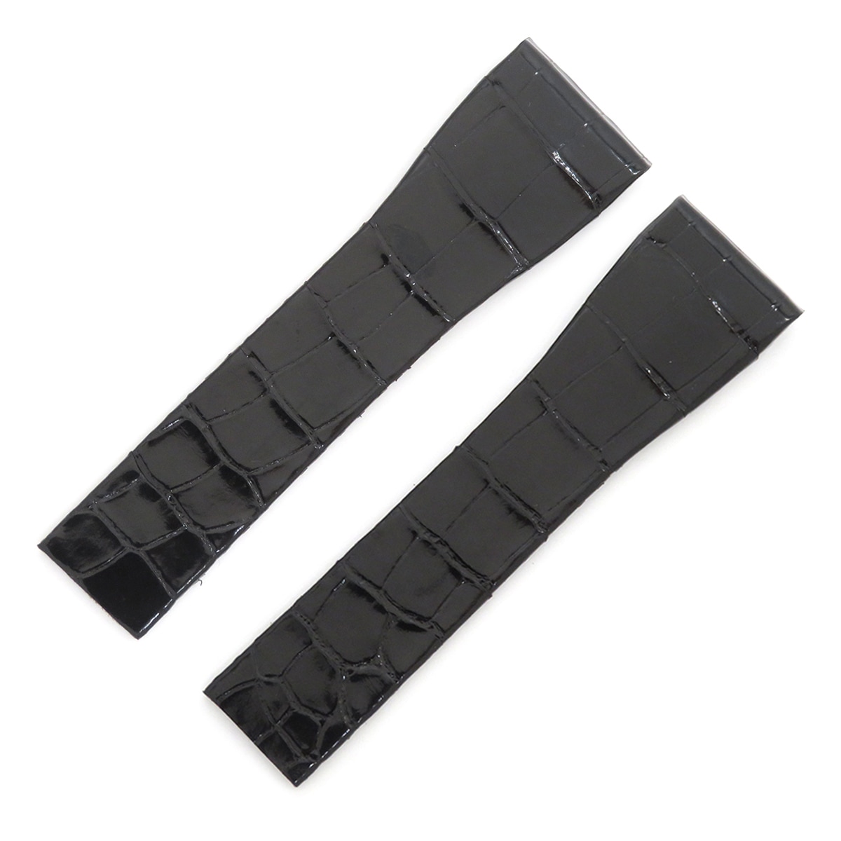 ゴールデンスクエア用 クロコバンド メンズ 未使用 純正 替え ベルト ストラップ 28mm シャイニー ブラック 黒