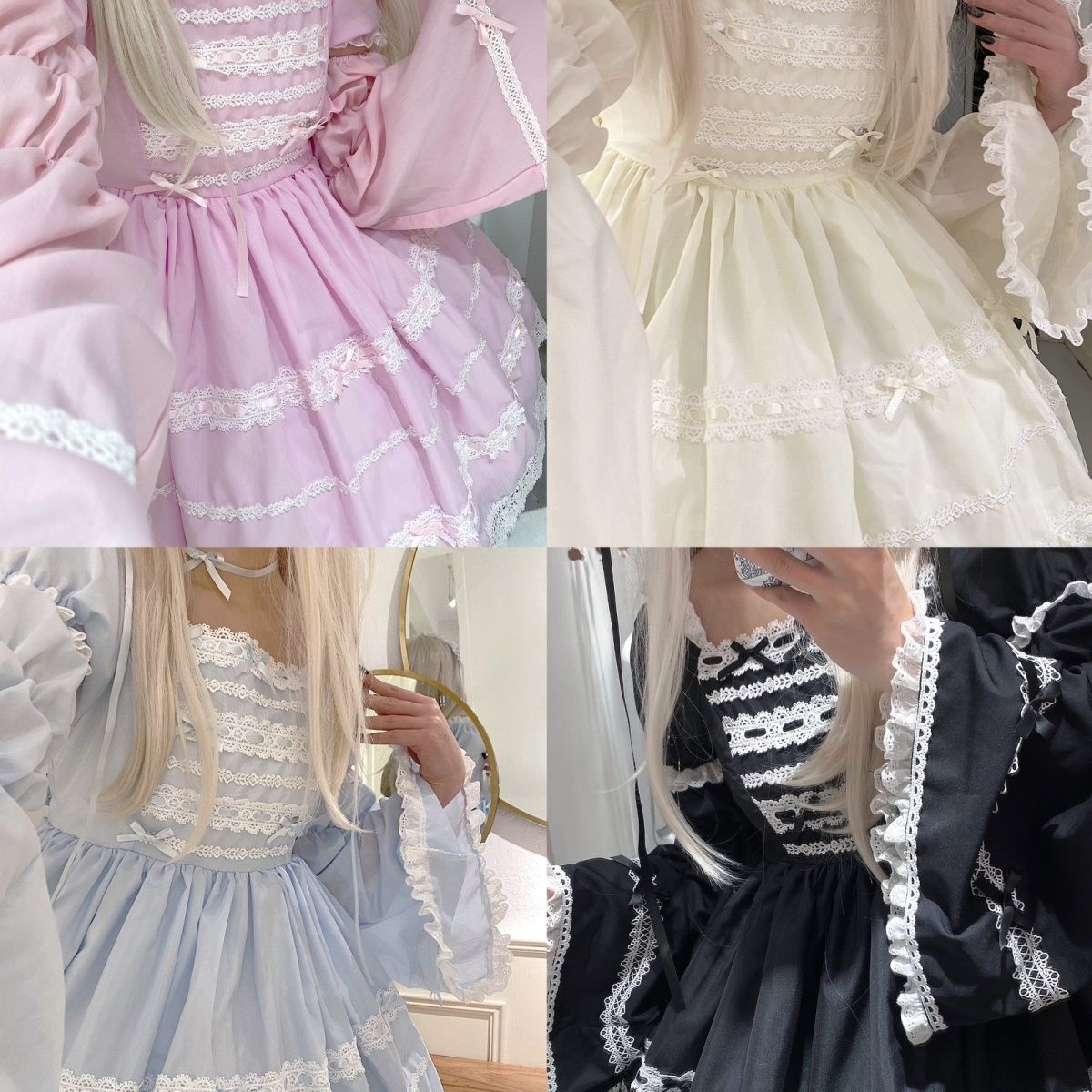 ワンピースドレスドレス4色の可愛いアンティークロリータドレス（袖除く）