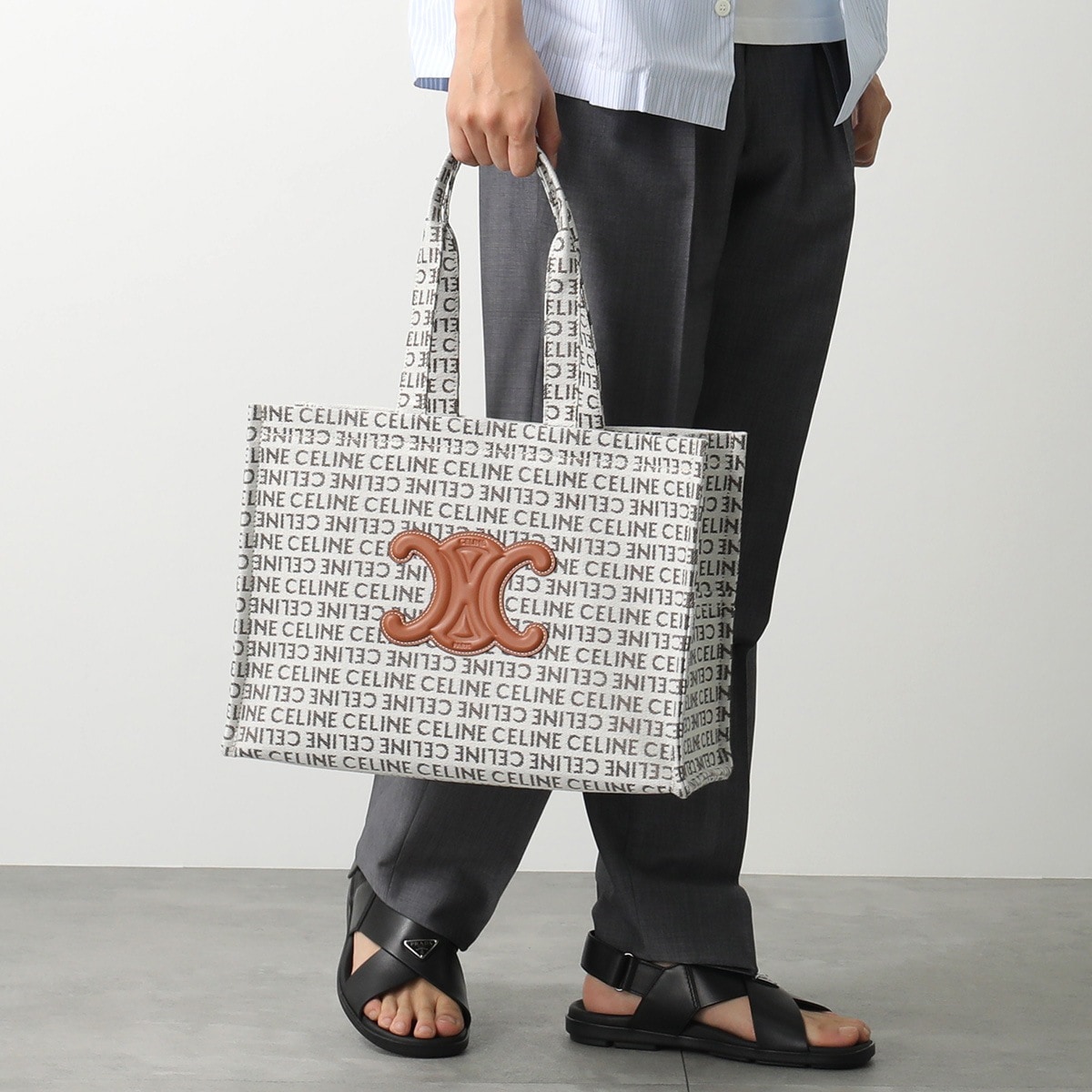 CELINE セリーヌ トートバッグ Large Cabas ラージ カバ 196762FEF.02NT メンズ ロゴ トリオンフ テキスタイル 鞄 Natural/Tan